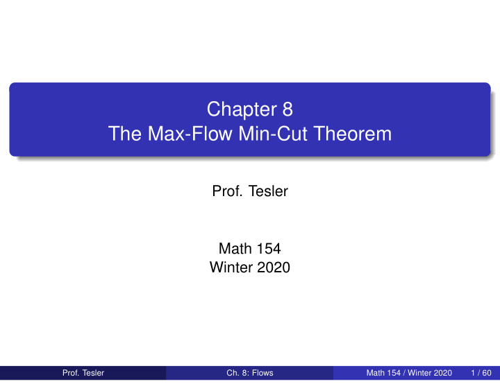 chapter 8 the max flow min cut theorem