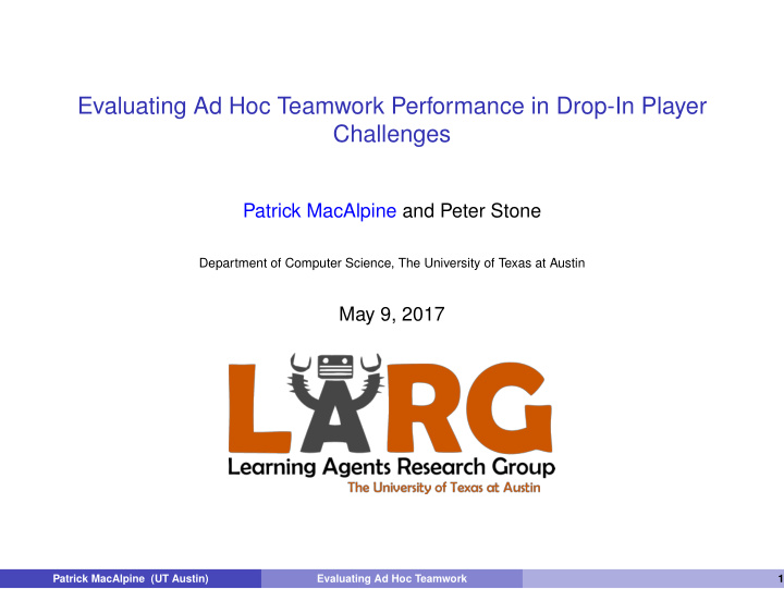 evaluating ad hoc teamwork performance in drop in player