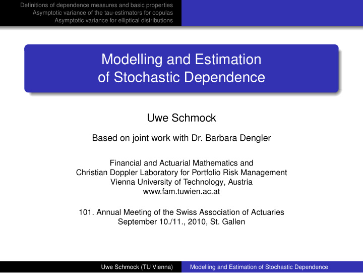 modelling and estimation of stochastic dependence