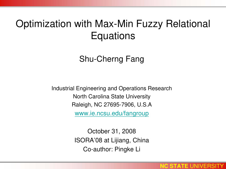optimization with max min fuzzy relational equations