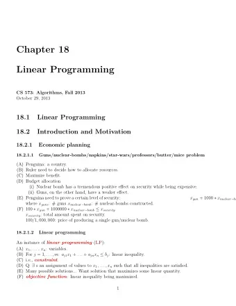 Chapter 18  Linear Programming  CS 573: Algorithms, Fall 2013  October 29, 2013  18.1  Linear