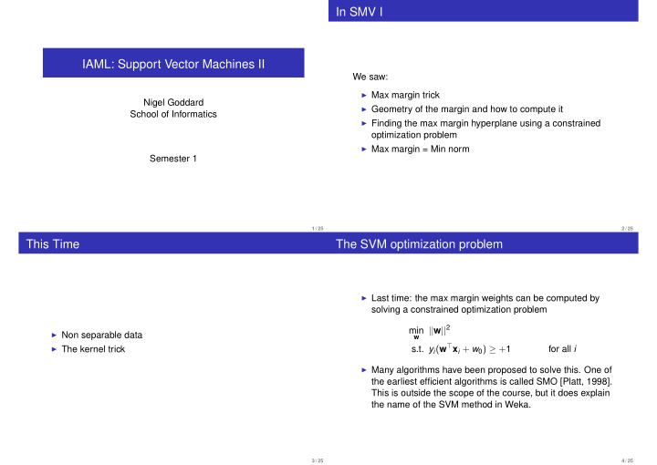 in smv i iaml support vector machines ii