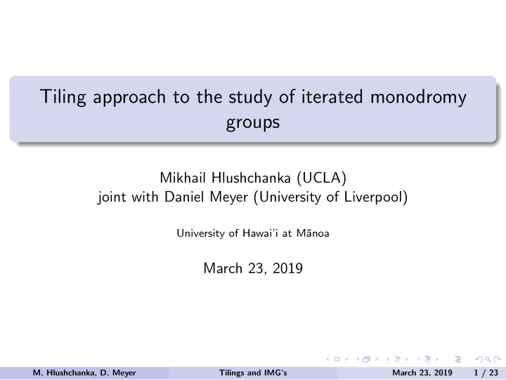 tiling approach to the study of iterated monodromy groups