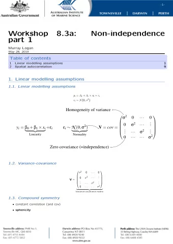 Workshop  8.3a:  Non-independence  part 1  Murray Logan  May 28, 2015  Table of contents  .  1