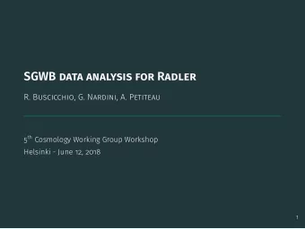 SGWB data analysis for Radler  R. Buscicchio, G. Nardini, A. Petiteau 5 th Cosmology Working Group