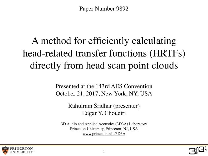 a method for efficiently calculating head related