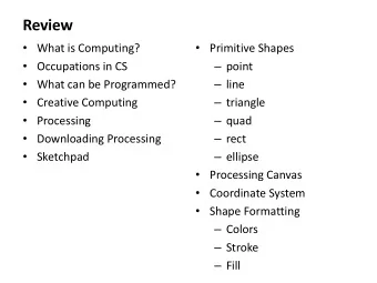 Review  What is Computing?  Primitive Shapes  Occupations in CS  point  What can be