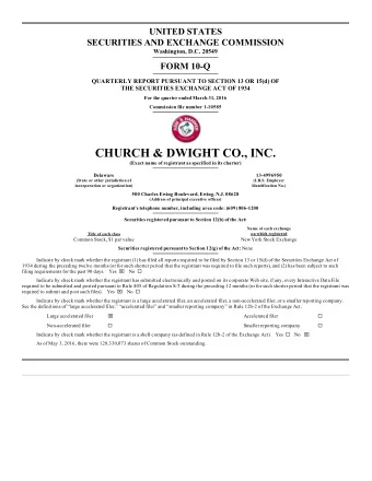 CHURCH &amp; DWIGHT CO., INC.  (Exact name of registrant as specified in its charter)  Delaware