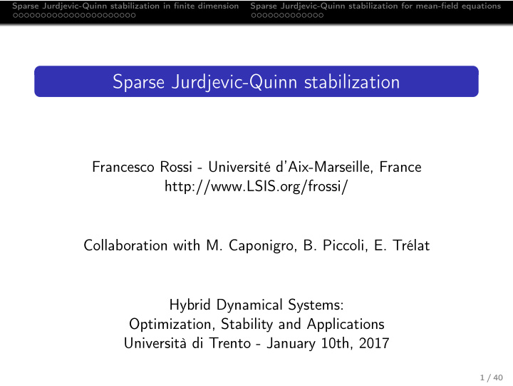 sparse jurdjevic quinn stabilization