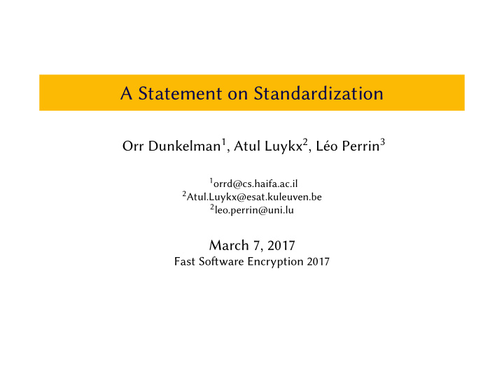 a statement on standardization