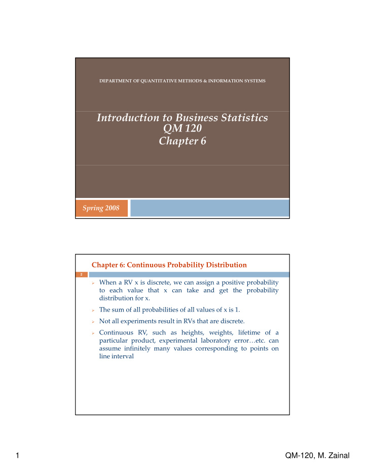 introduction to business statistics qm 120 chapter 6