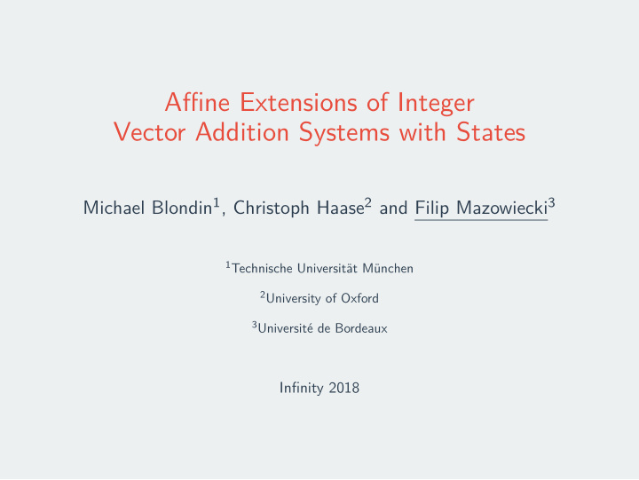 affine extensions of integer vector addition systems with