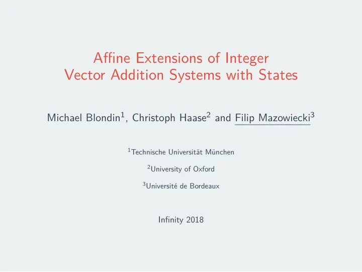 affine extensions of integer vector addition systems with