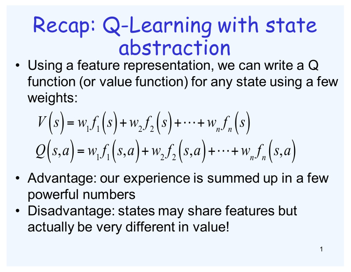 recap q learning with state abstraction