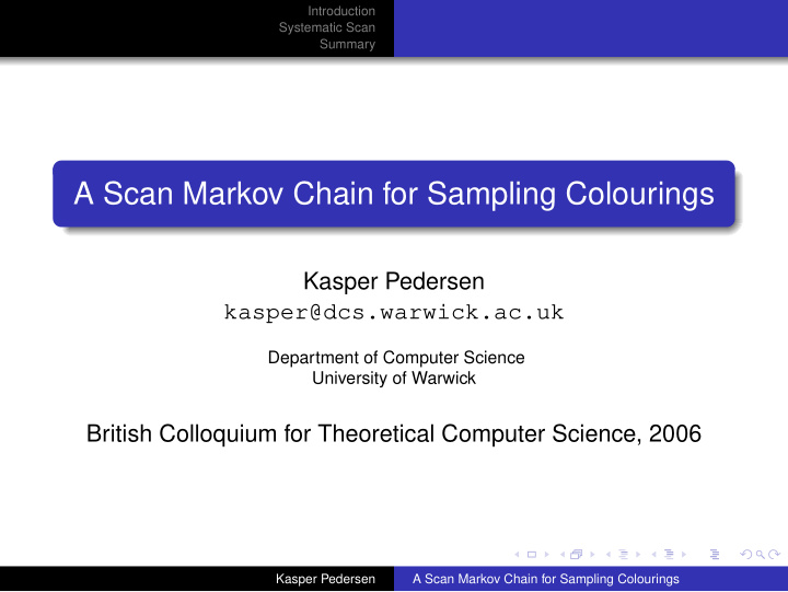 a scan markov chain for sampling colourings