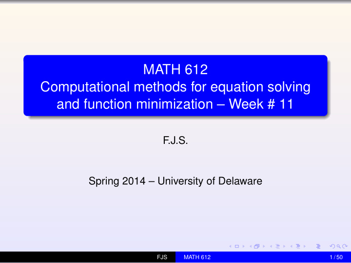math 612 computational methods for equation solving and