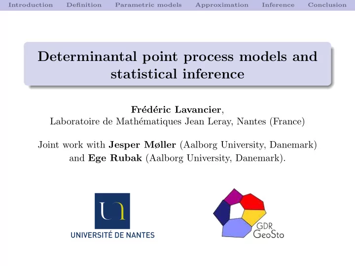 determinantal point process models and statistical
