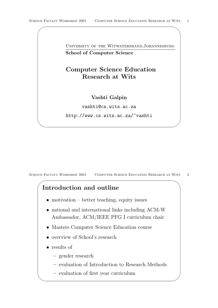 computer science education research at wits