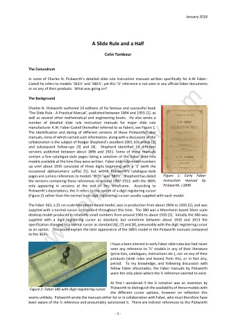 A Slide Rule and a Half  Colin Tombeur  The Conundrum In some of Charles N. Pickworths detailed