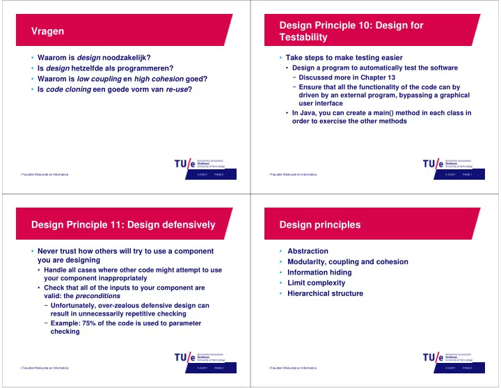 design principle 10 design for vragen testability