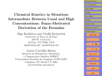 Chemical Kinetics in Situations  Use of High- . . .  Intermediate Between Usual and High  Problem