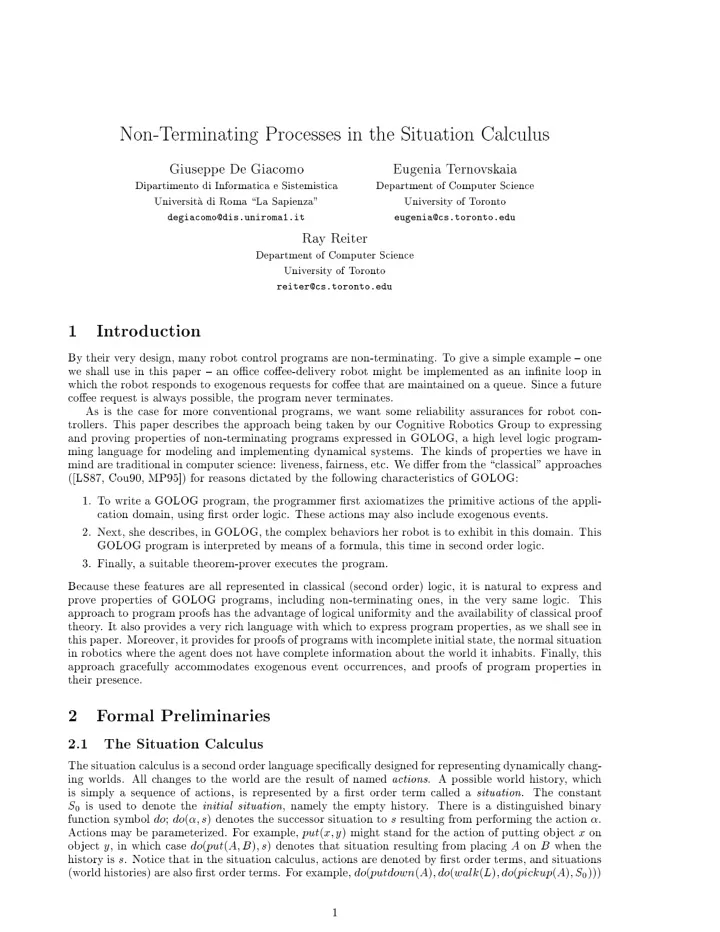 non t erminating pro cesses in the situation calculus