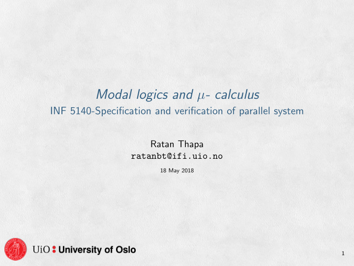 modal logics and calculus
