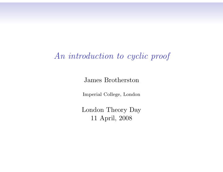 an introduction to cyclic proof
