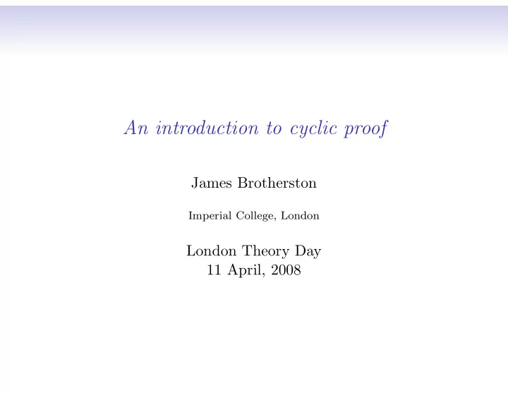an introduction to cyclic proof