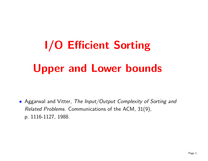 i o efficient sorting upper and lower bounds