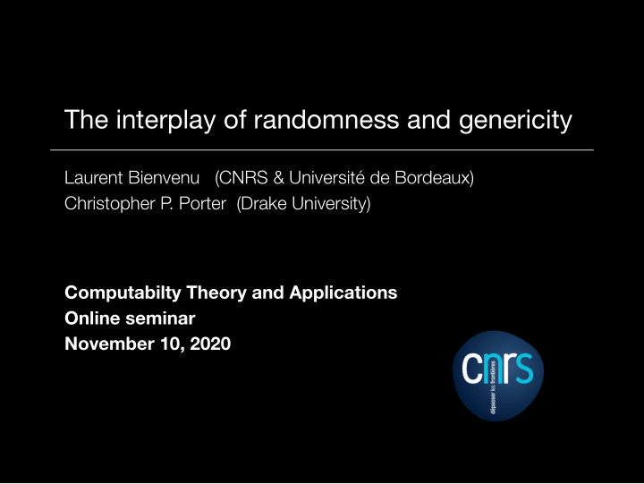 the interplay of randomness and genericity