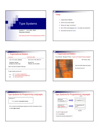 Type Systems  3. Where do types come from?  4. Def. of the small language Expr.  Its syntax