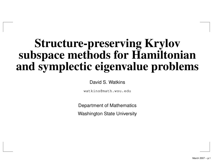 structure preserving krylov subspace methods for