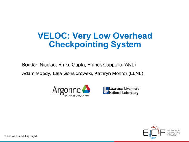 veloc very low overhead checkpointing system