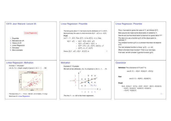 cs70 jean walrand lecture 30 linear regression preamble