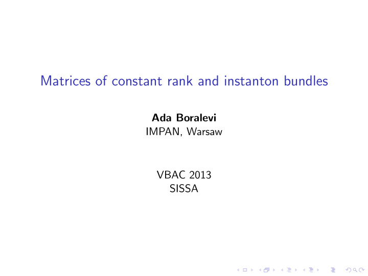 matrices of constant rank and instanton bundles