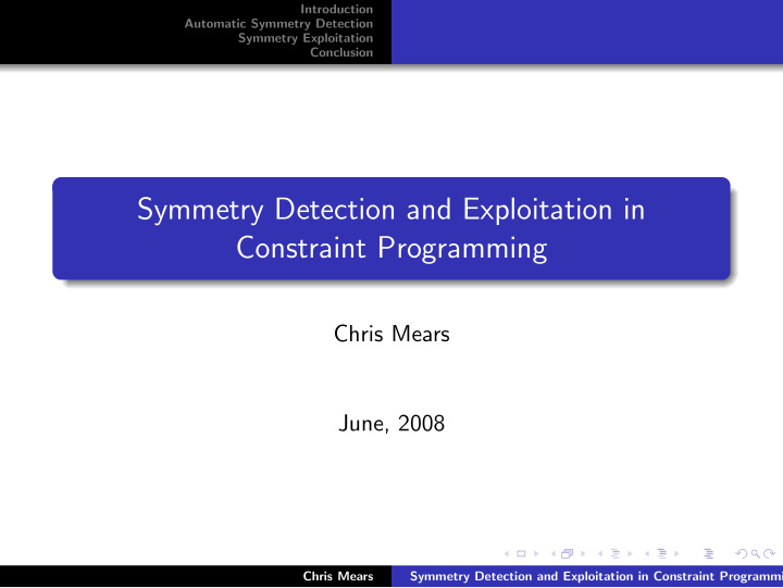 symmetry detection and exploitation in constraint