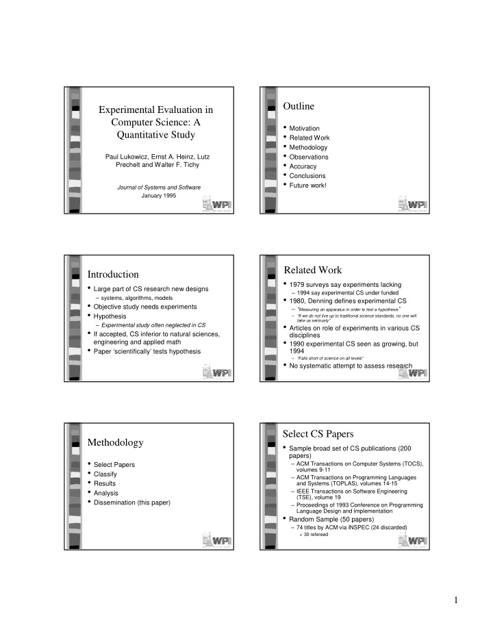 outline experimental evaluation in computer science a