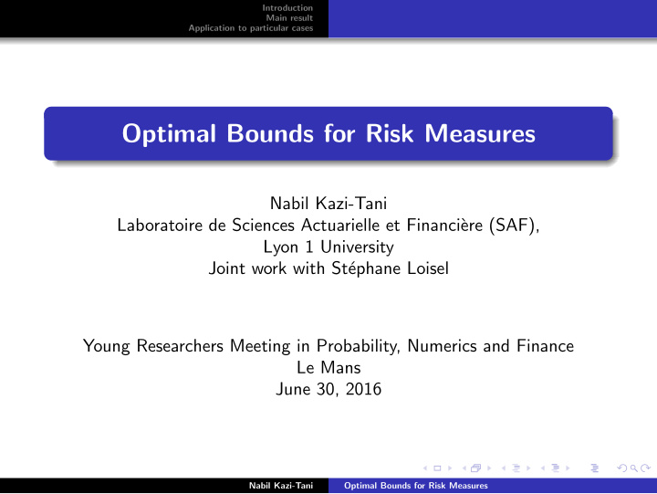 optimal bounds for risk measures