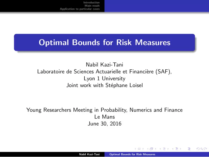optimal bounds for risk measures