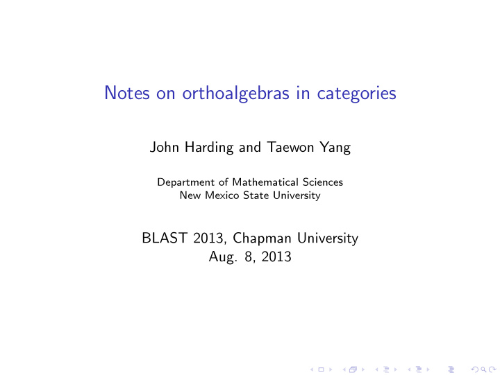 notes on orthoalgebras in categories