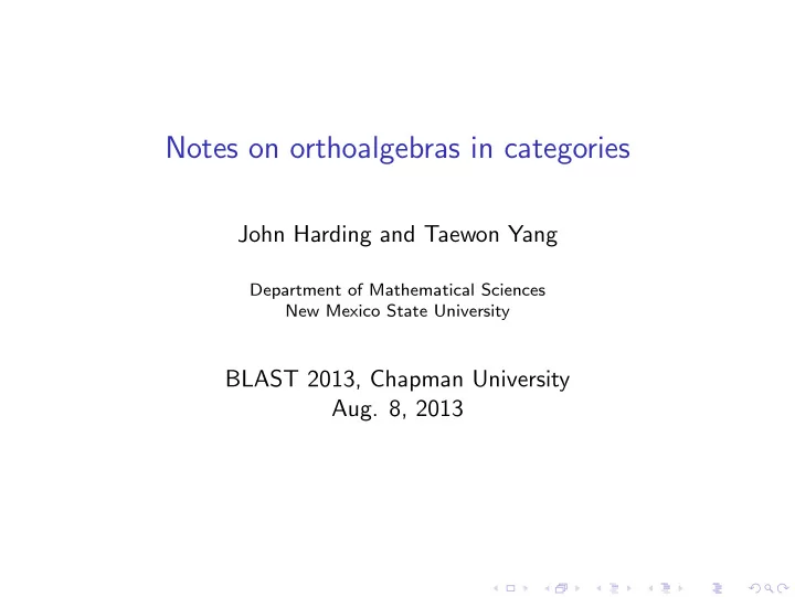 notes on orthoalgebras in categories