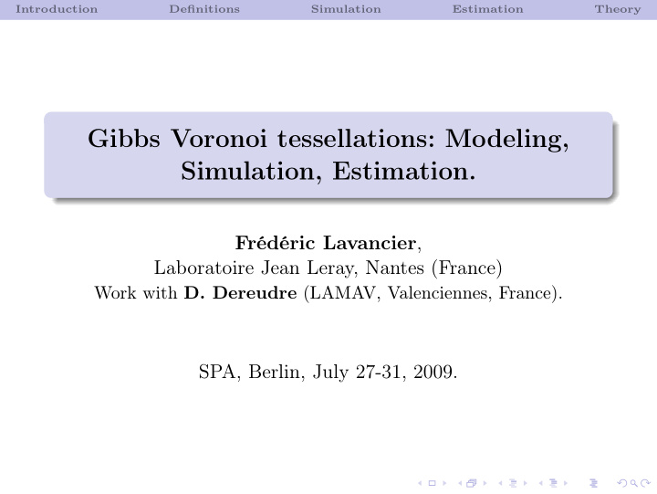 gibbs voronoi tessellations modeling simulation estimation