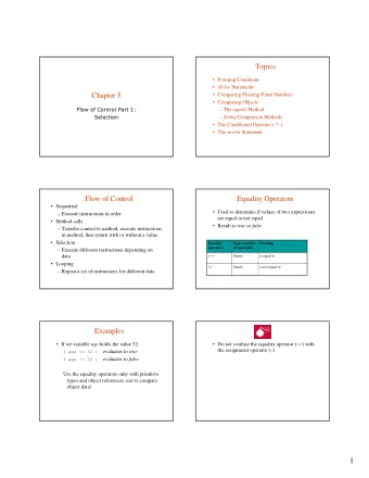 1  Relational Operators  Example   Used to compare the values of two expressions  If int