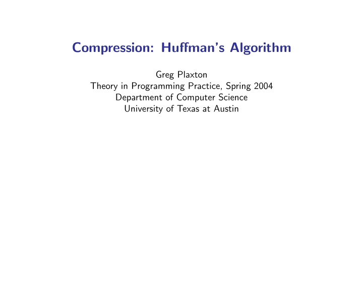 compression huffman s algorithm