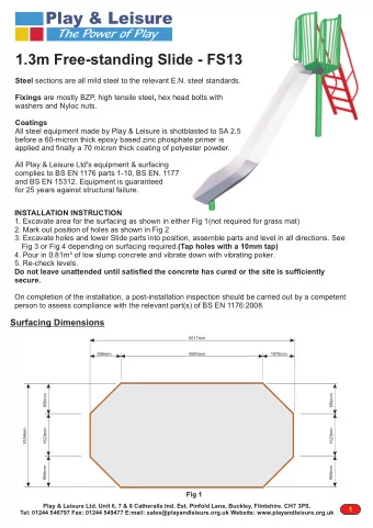 Play &amp; Leisure  The Power of Play  1.3m Free-standing Slide - FS13 Steel sections are all mild