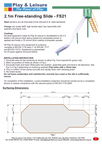 Play &amp; Leisure  The Power of Play  2.1m Free-standing Slide - FS21 Steel sections are all mild