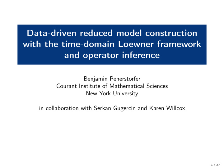 data driven reduced model construction with the time