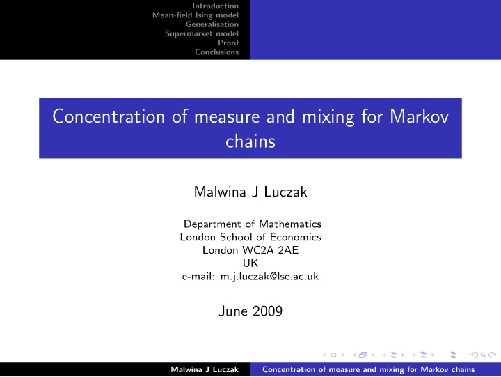 concentration of measure and mixing for markov chains