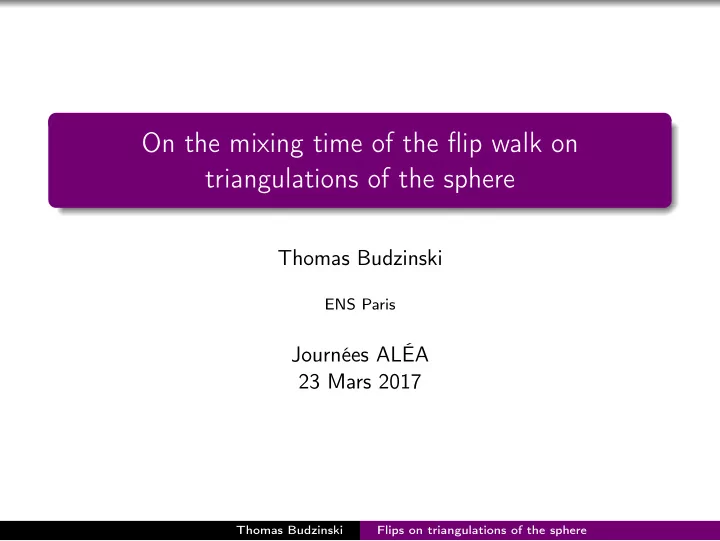 on the mixing time of the flip walk on triangulations of